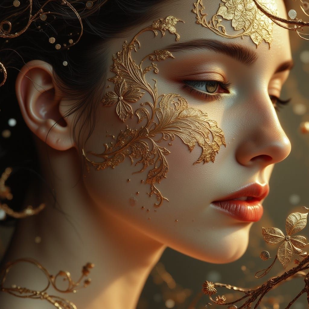 Woman's Face in Renaissance-Inspired Cloisonne Style