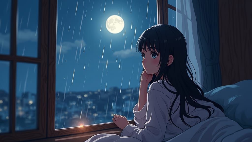 Serenely Dreaming Girl Illuminated by Moonlit Night