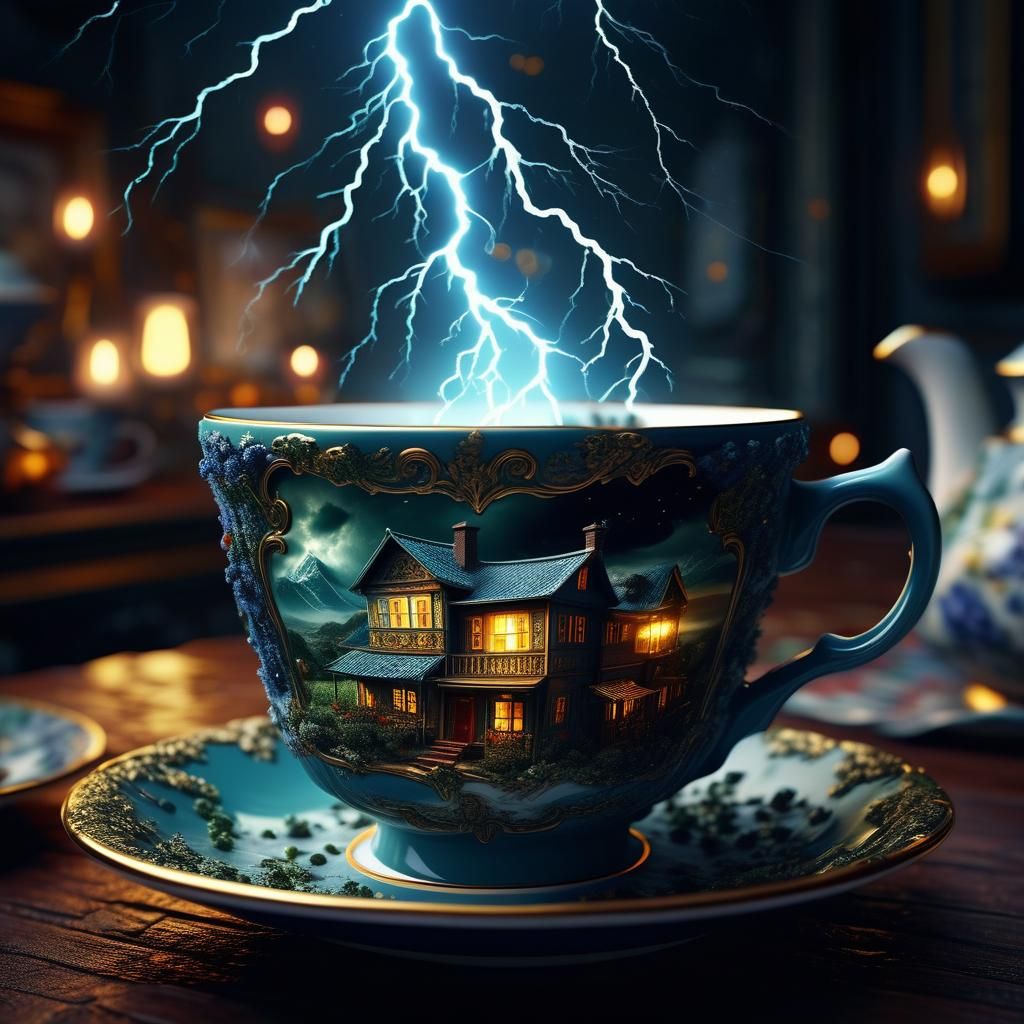 Electrical Storm Inside Ornate Teacup
