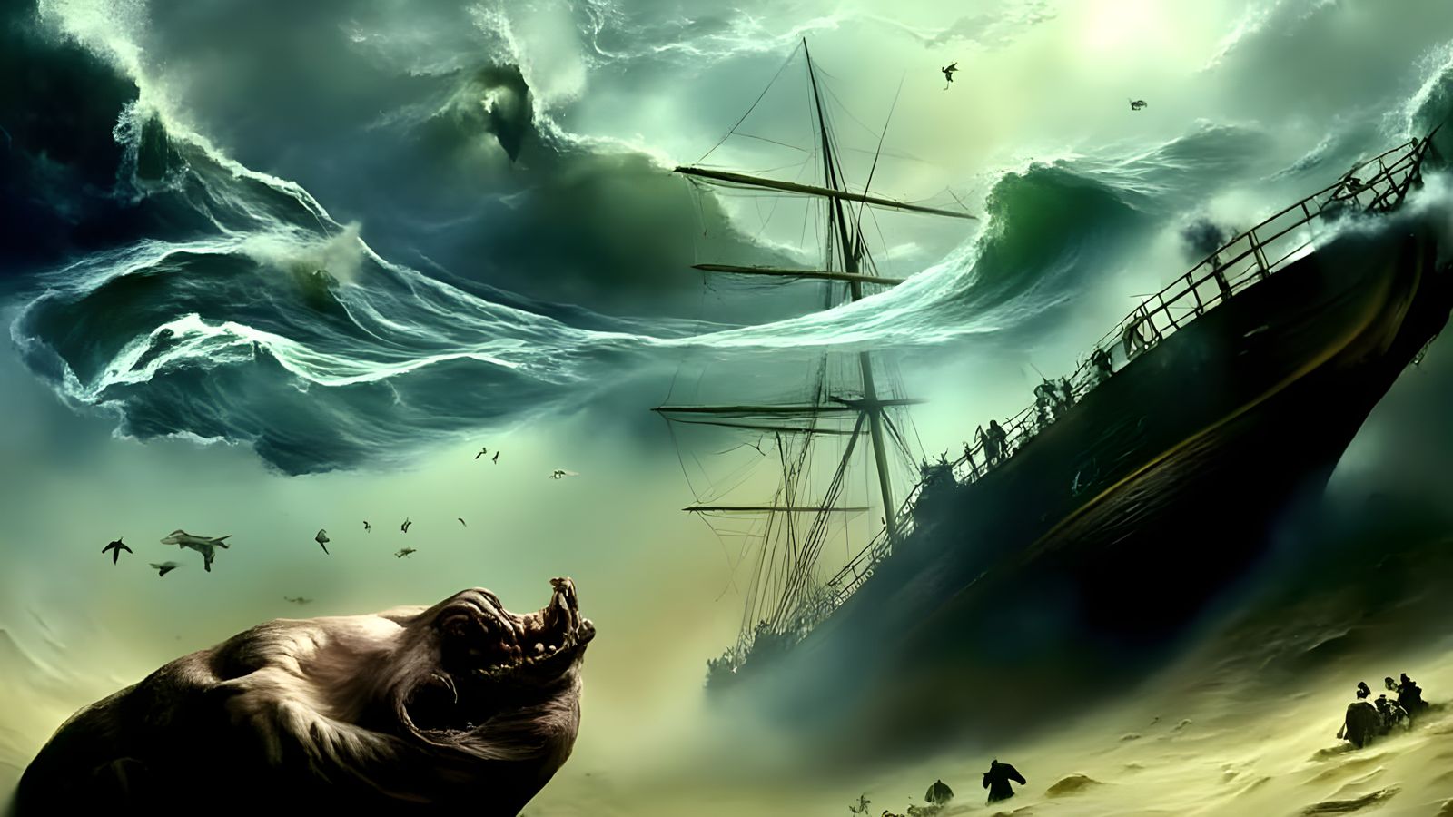 Surreal Underwater Battle Scene in Photorealistic Wave Style