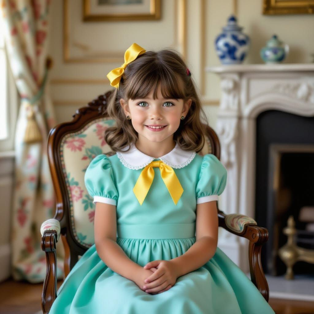Girl with Doll in Cozy Room, Illustration