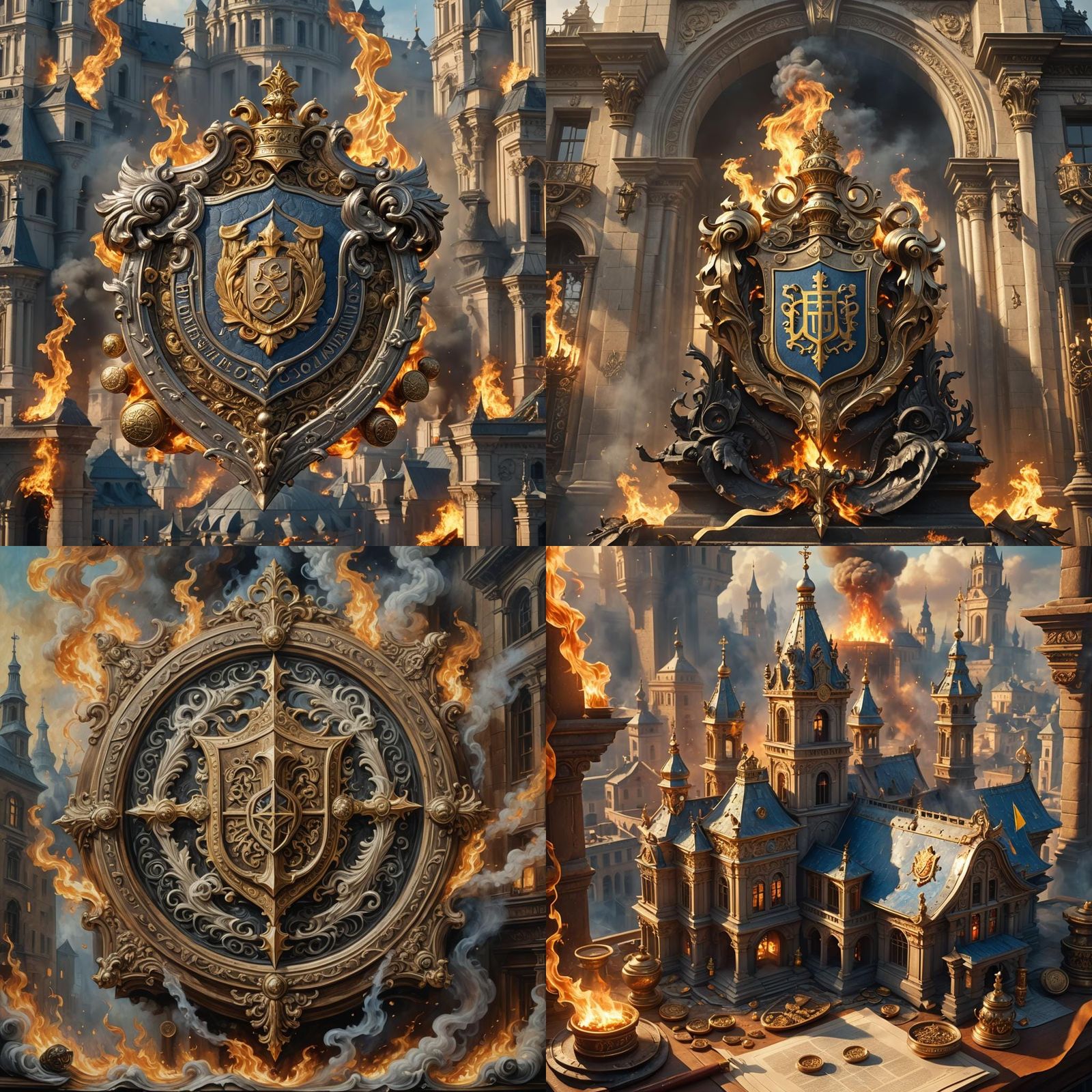 Intricate Emblem of a Secretive Financial Order in Flames