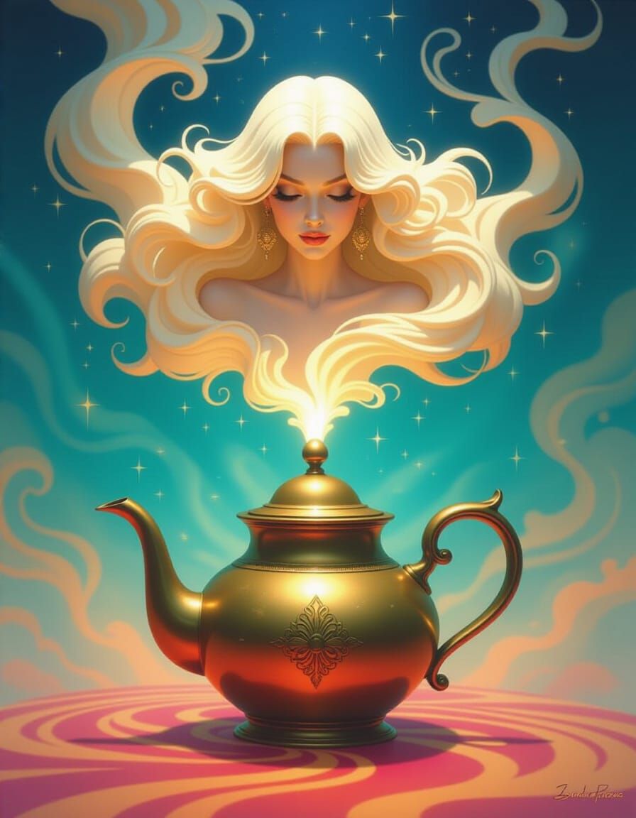 Ethereal Genie Mist from Teapot in Psychedelic Style
