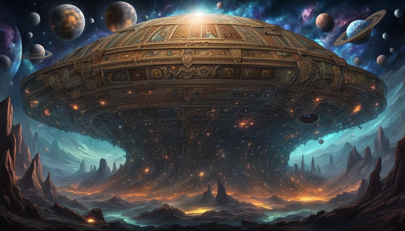 Cosmic Cityscape in Dark Futuristic Style