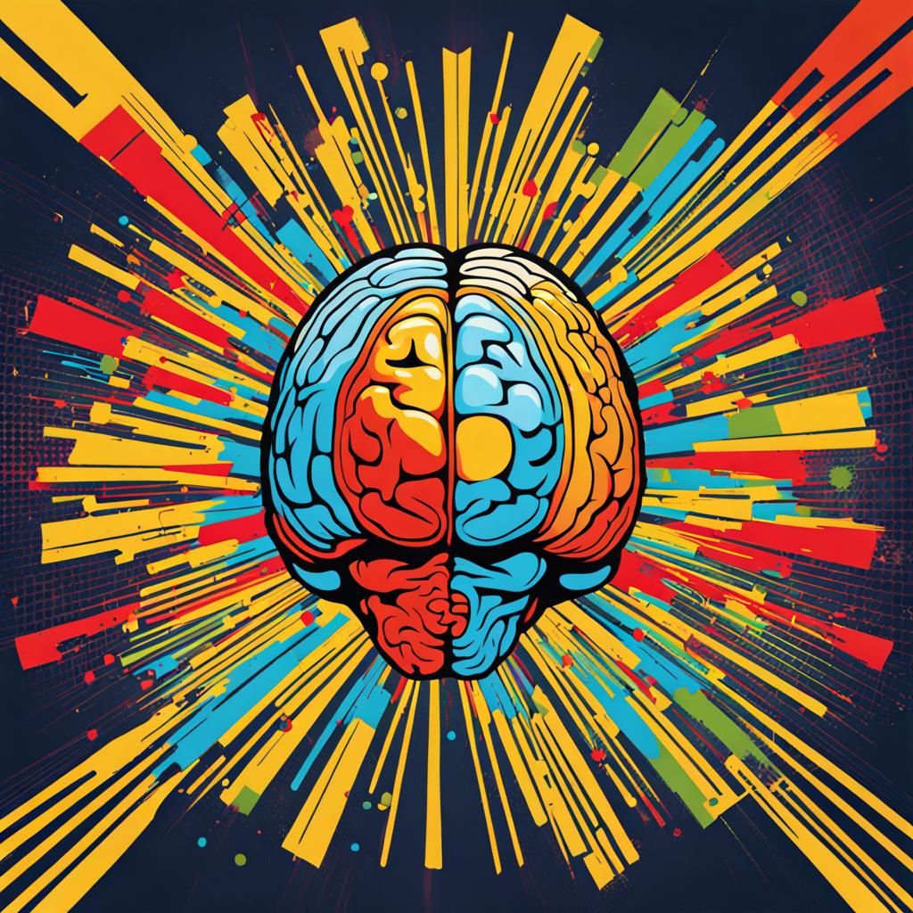 Vibrant Brain in Triadic Colors, Pop Art Style