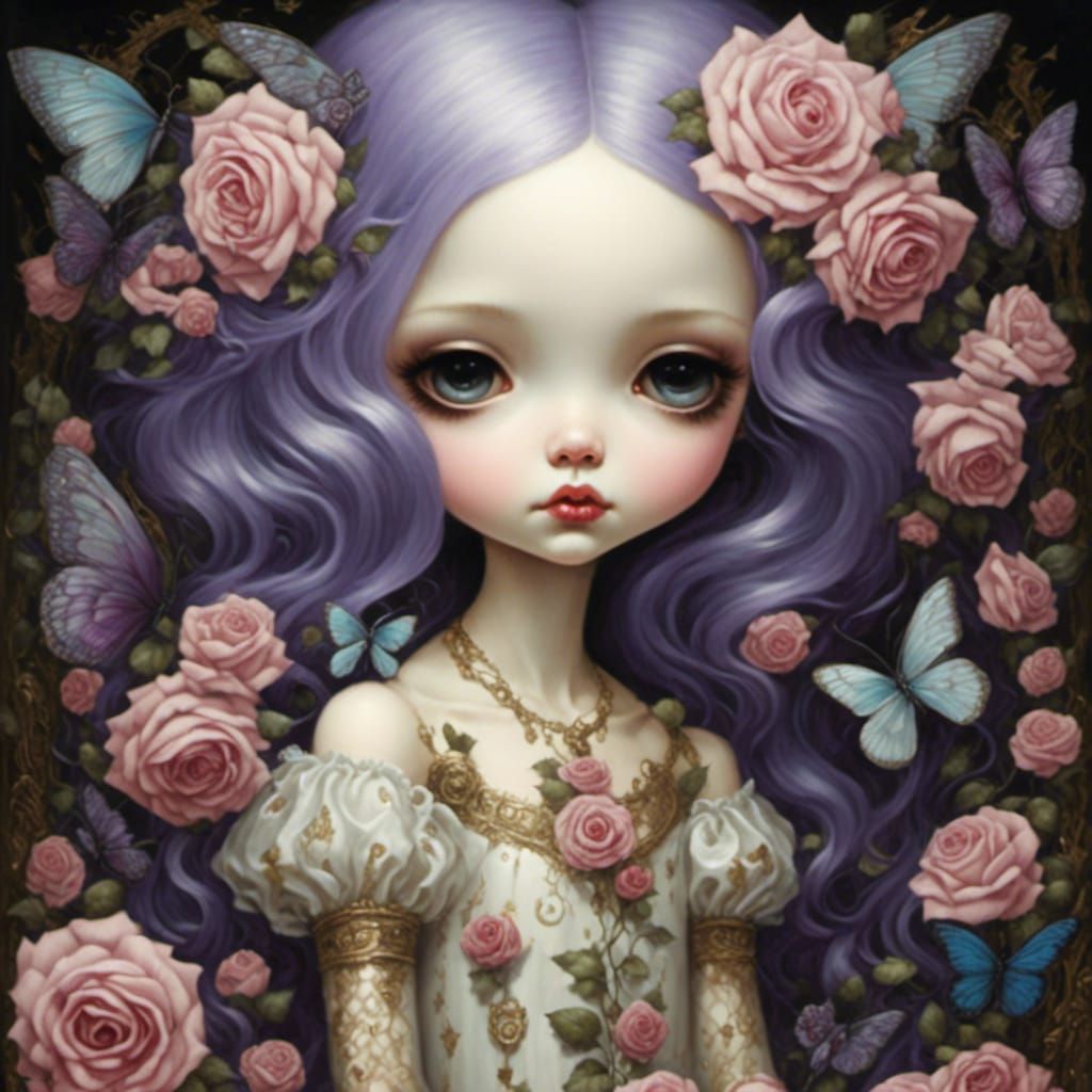 Anime Goddess of Springtime Violets and Roses in a Mark Ryde...