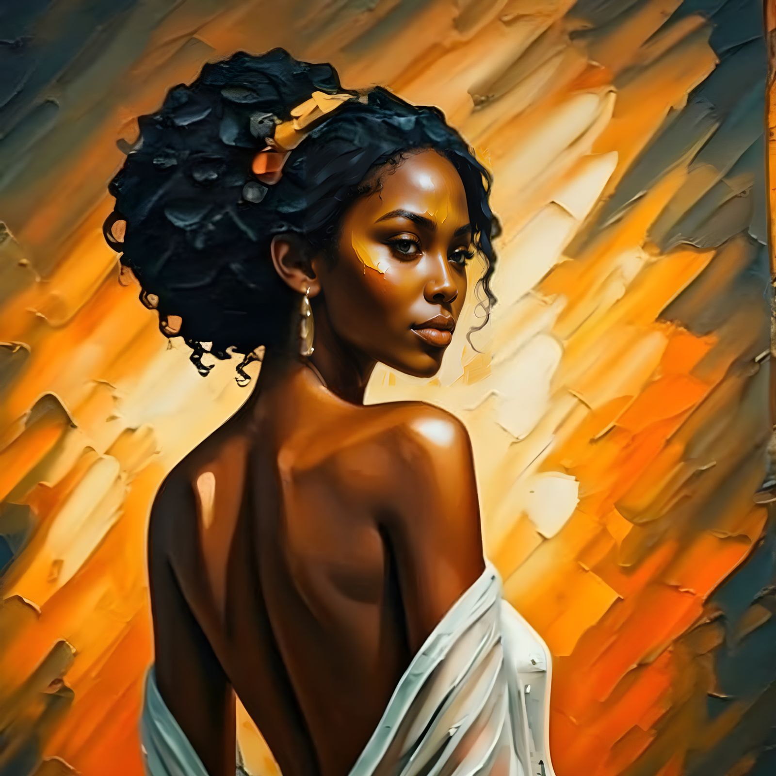 Impasto Painting of a Black Woman in Elegant Attire