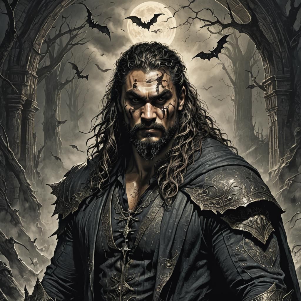 Jason Momoa as a Vampire Sorcerer in Dark Fantasy Style
