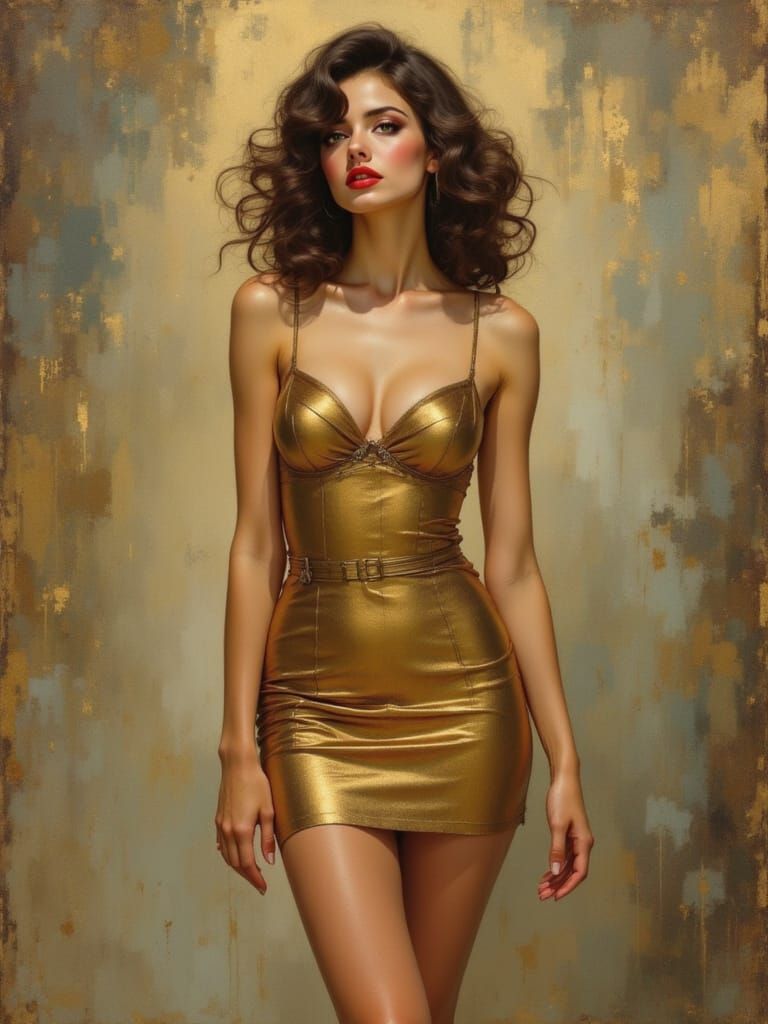 Golden Sundress Pin-Up: 2030s Style
