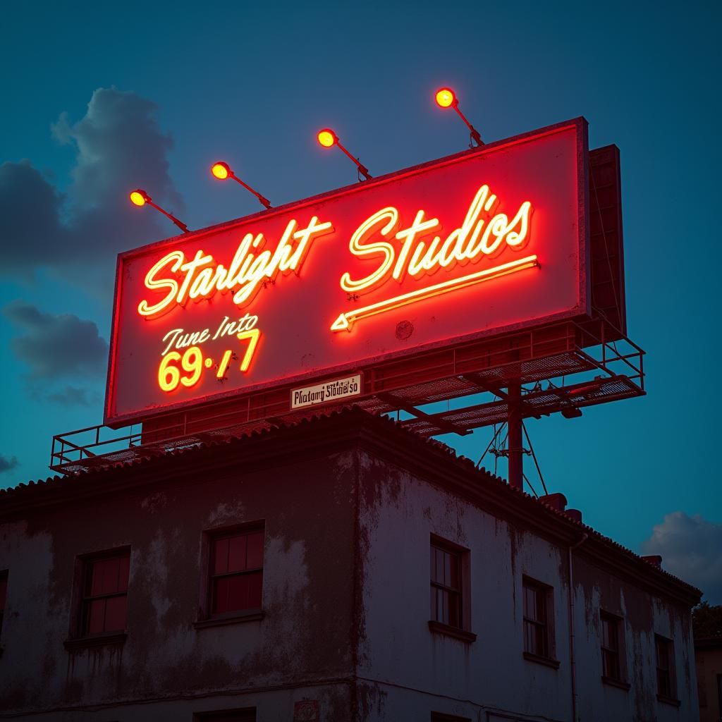 Retro Billboard in Neon Glory at Sunset