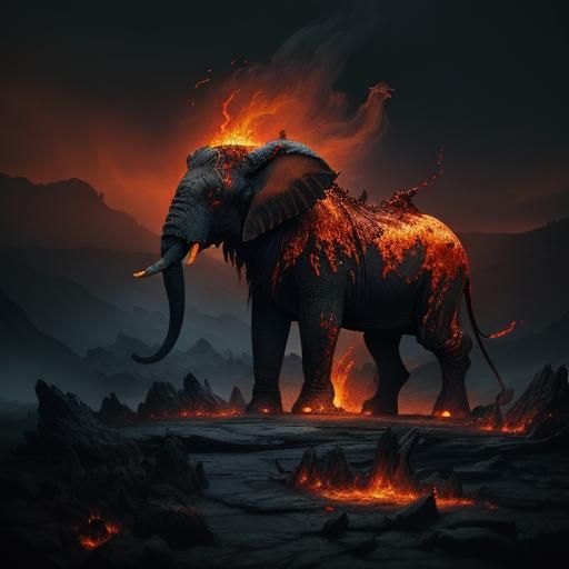 Divine War Elephant Descends into Hellish Abyss