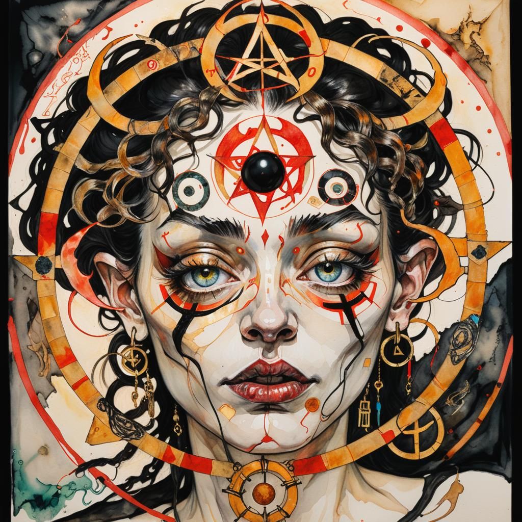 Chaos Goddess Emerges from Golden Hour Glowing Neon Darkness