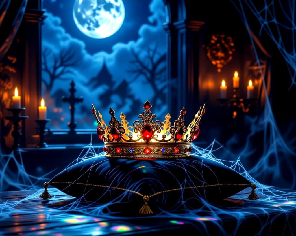 Haunted Halloween Living Room with Glowing Crown
