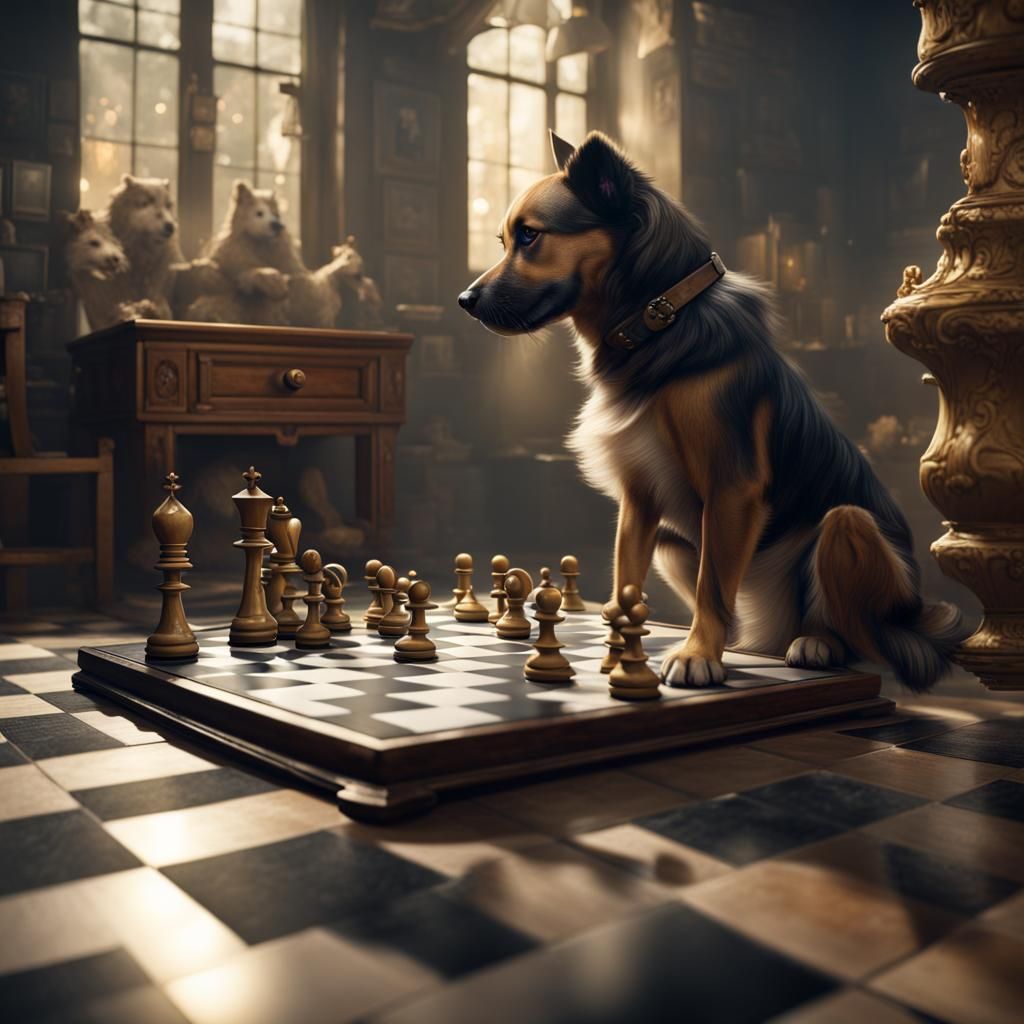 Fantastical Chess Match in Vivid, Deep Colors
