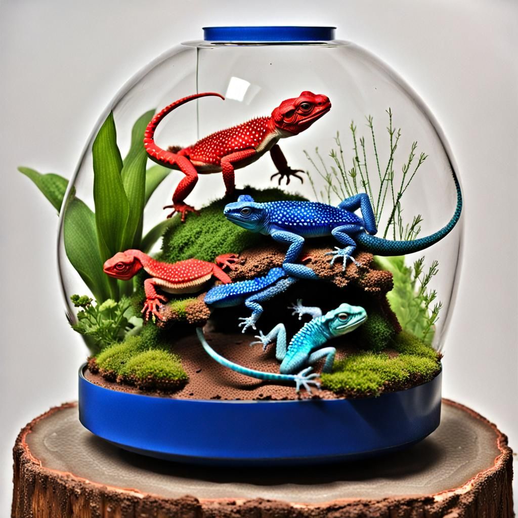 Lizards in Vibrant Terrarium Within the Fabric of the Univer...