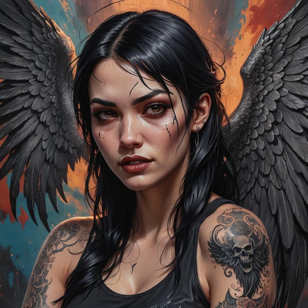 Hyperrealistic Vampire Goddess in Dark Angelic Splendor