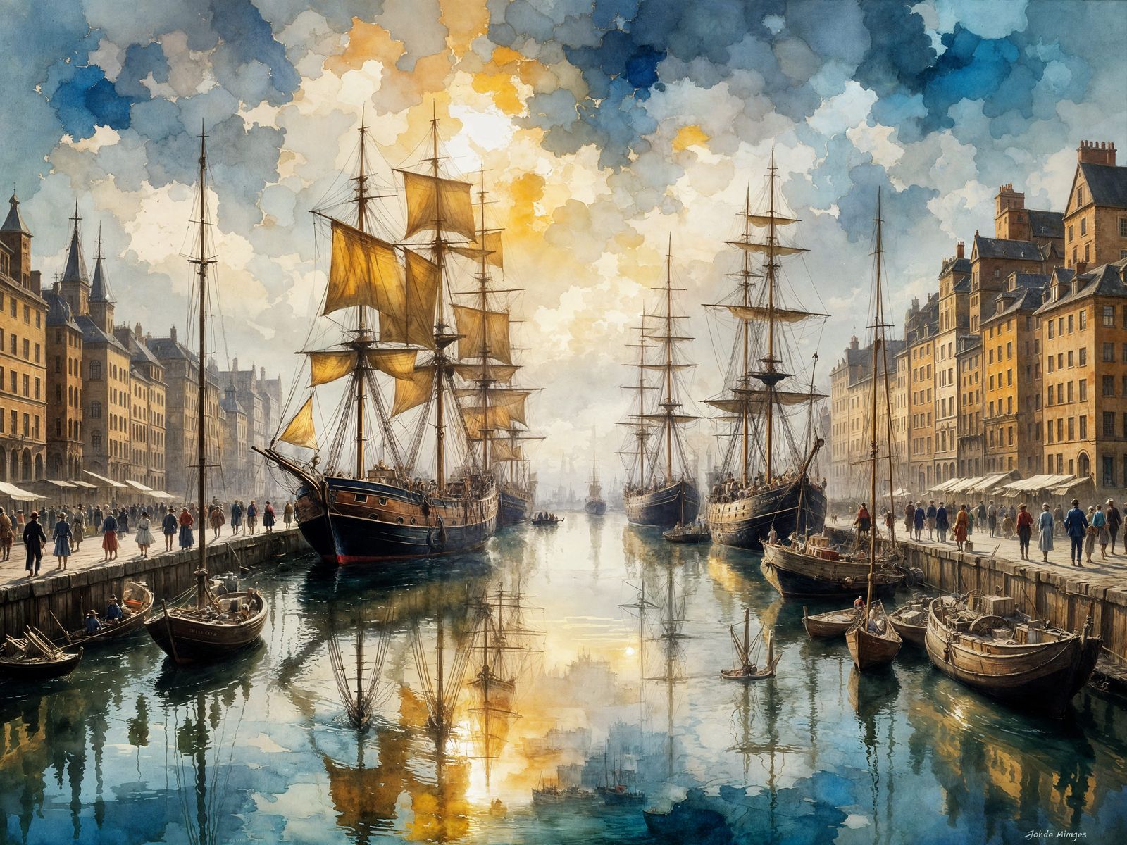 18th Century English Docks in Summer Morning Light