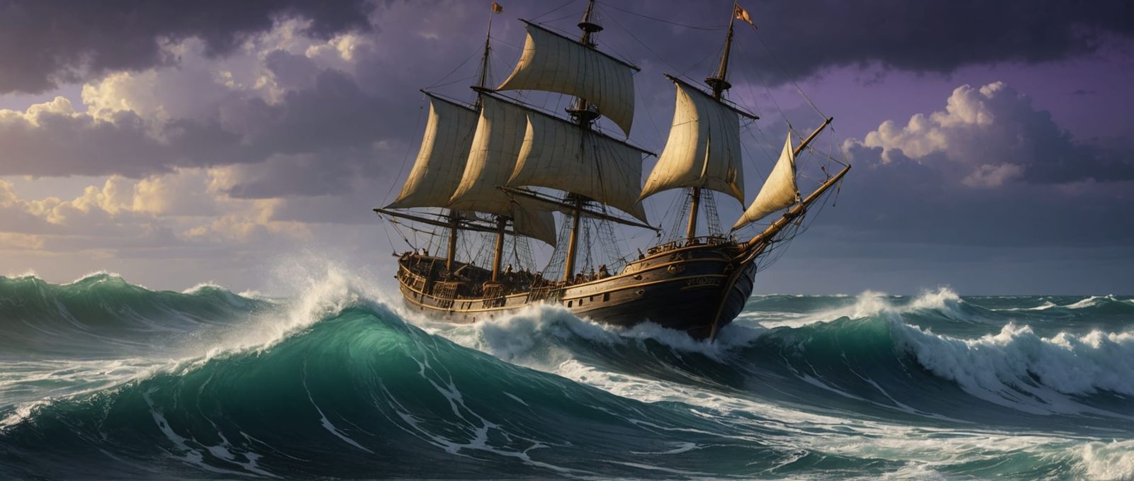 Schooner in Turbulent Dark Fantasy Storm
