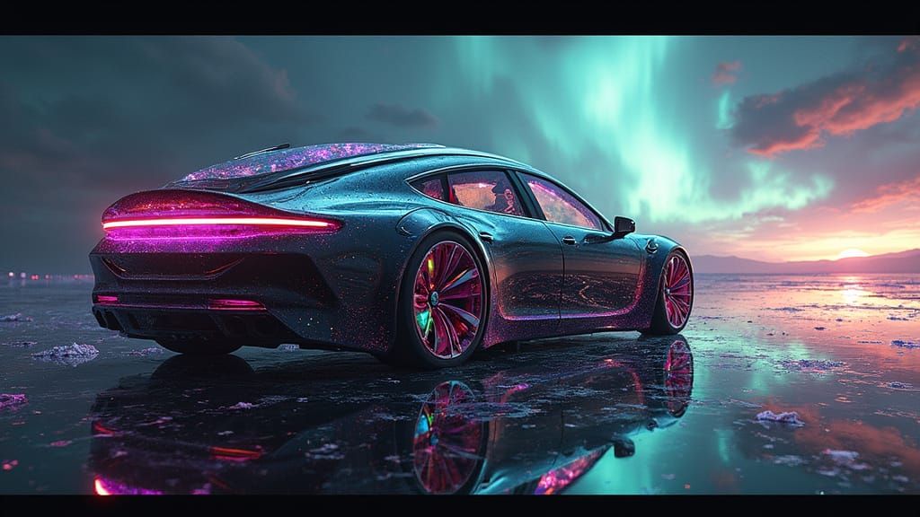 Interdimensional EV Grand Tourer in Surreal Cosmic Transitio...