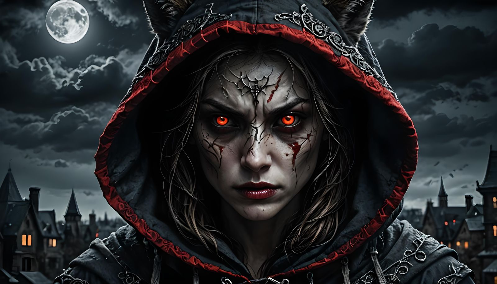 A Werewolf-Bitten Woman Waits Under Midnight Moonlight