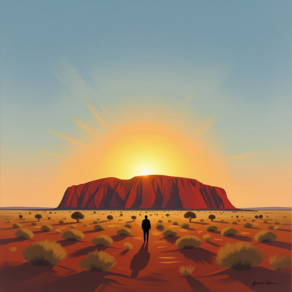 Ayers Rock Sunrise Painting in Max Meldrum Style