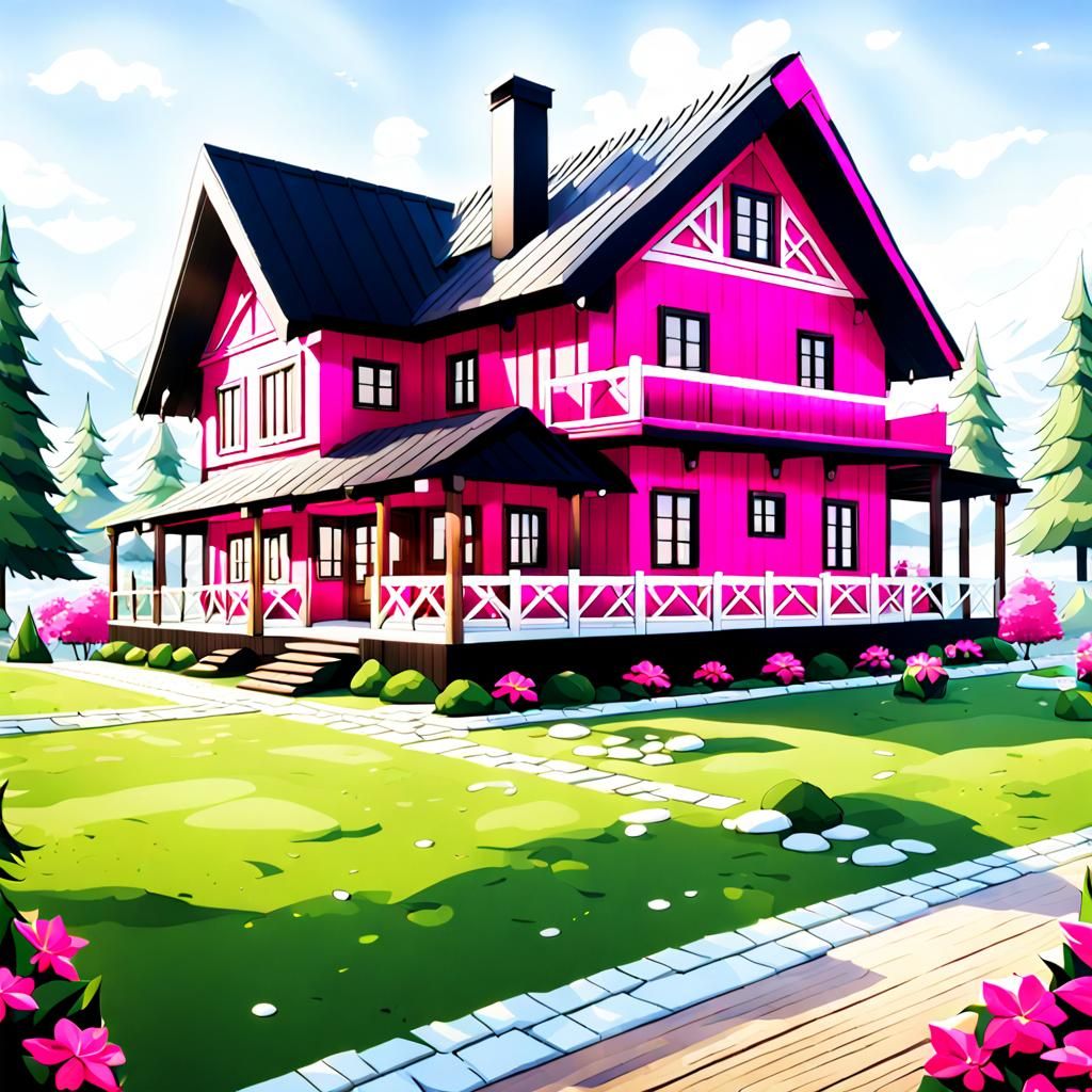 Winter Wonderland Scene with Colorful House and Garden