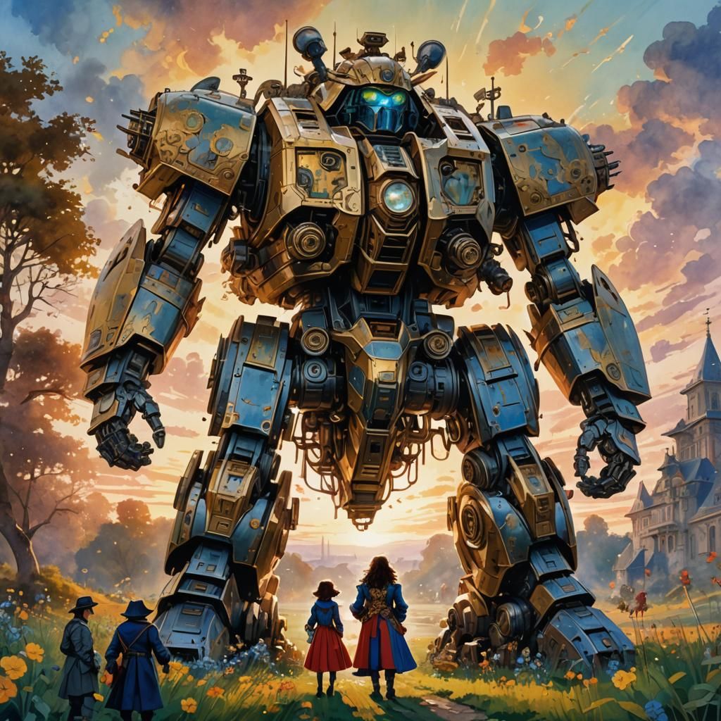 Surreal Historical Battle Scene in Watercolor Style