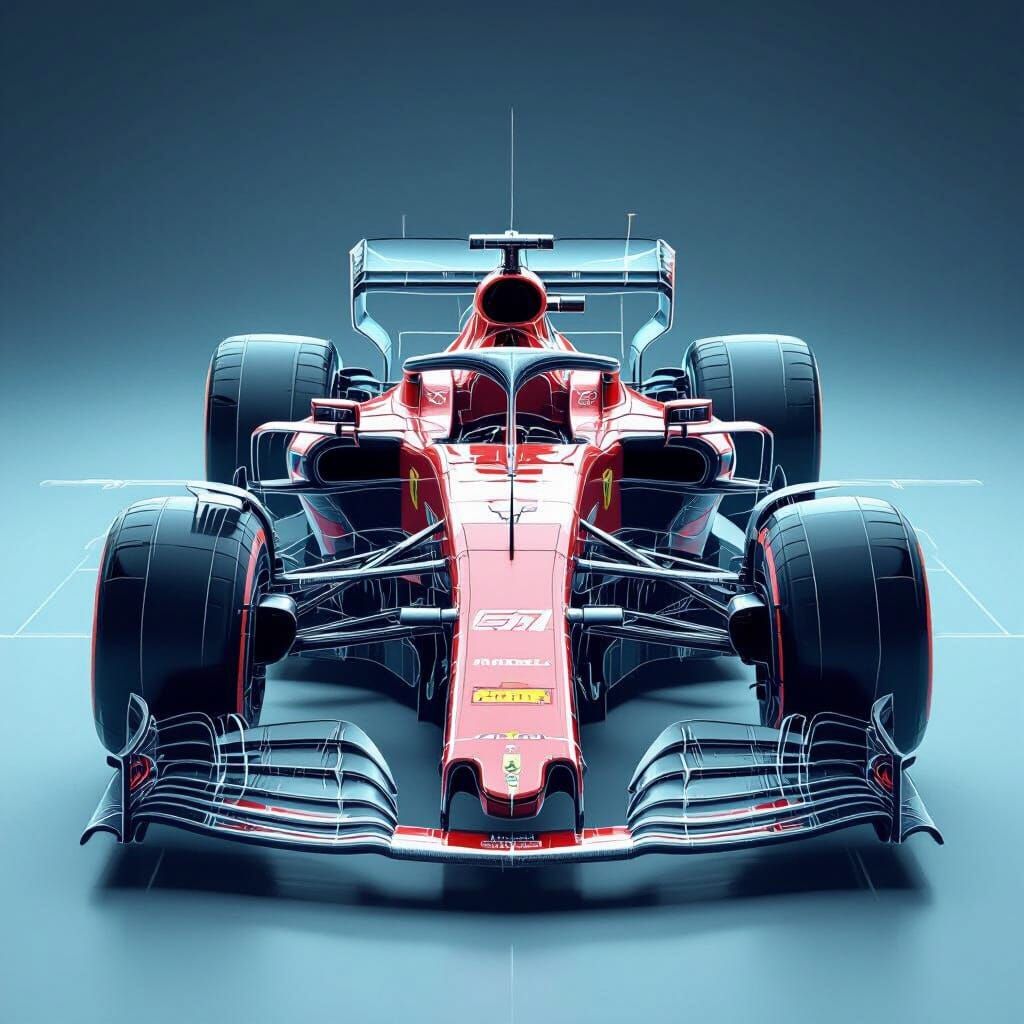 Ferrari F1 Car Wireframe Illustration