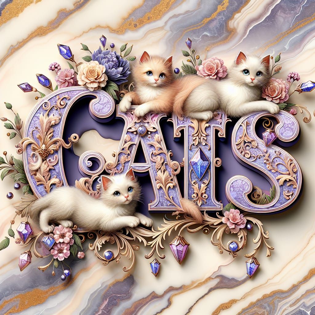 Ornate Script Cats in Lavender Hues