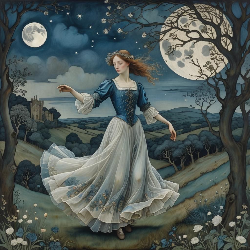 Medieval Nightscape Under Full Moon