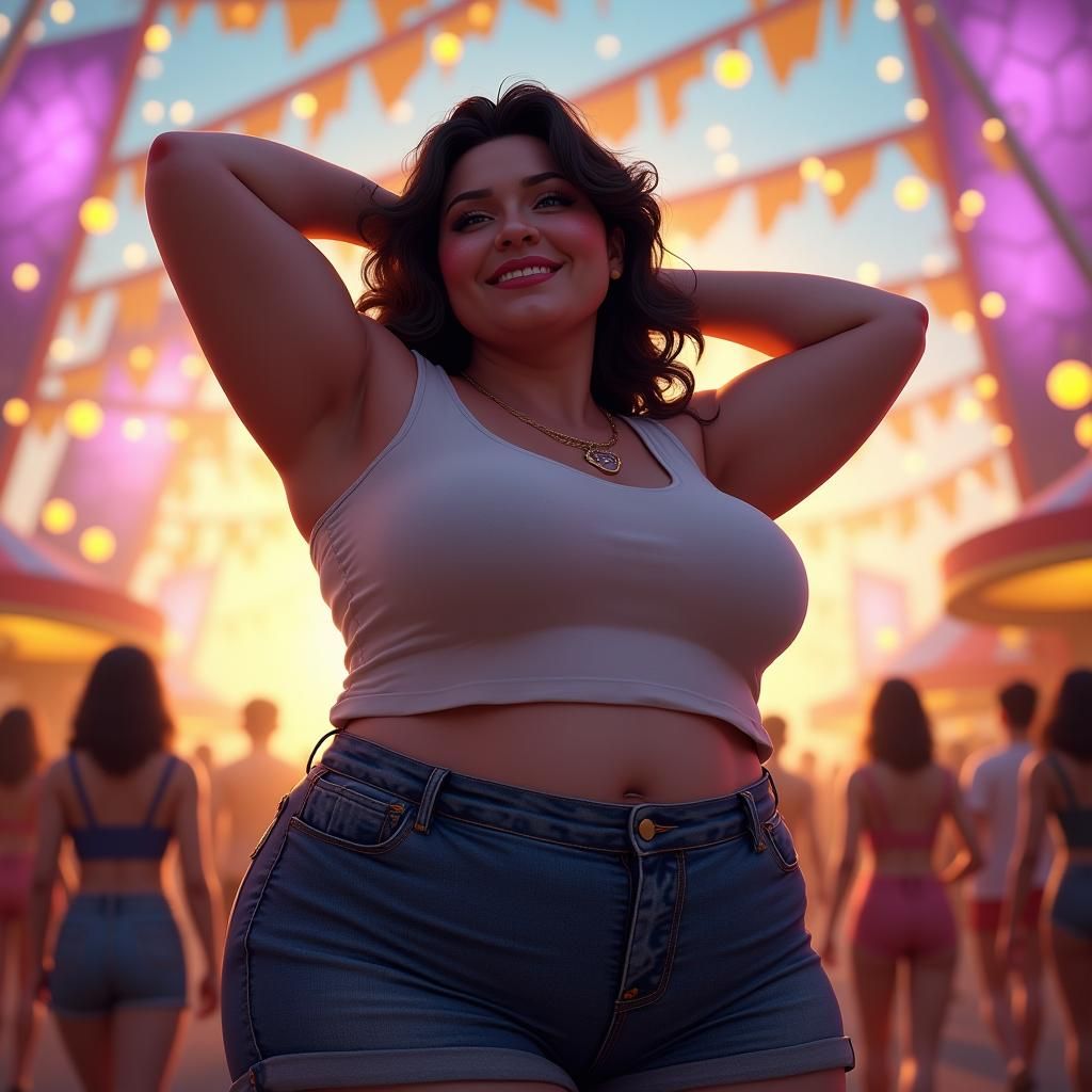 Confident Woman at Music Festival in Fantasy Art Style