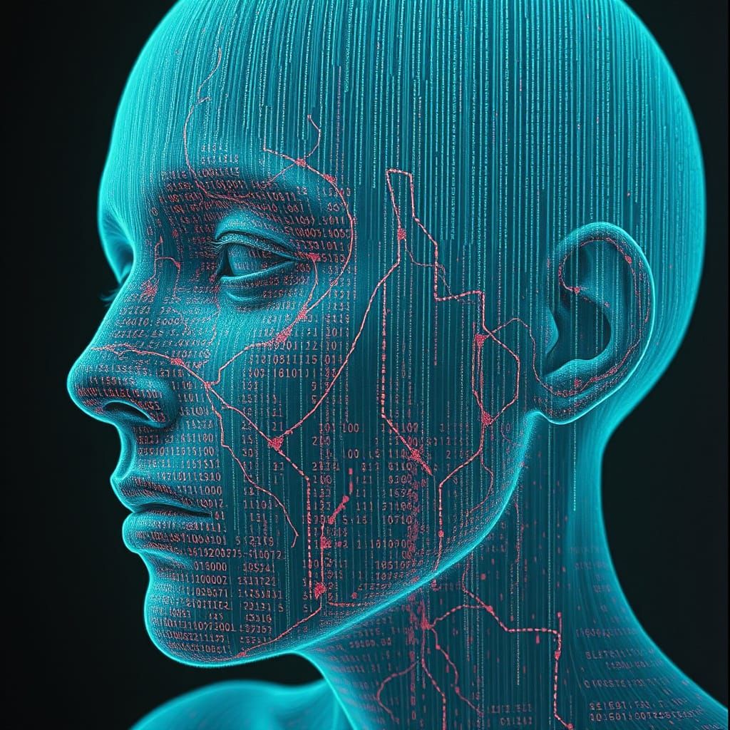 Surreal Cyberpunk Hologram in Distressed Binary Code