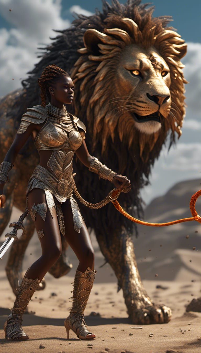 Ethereal African Warrior Tames the Beast in Hyperrealistic 8...