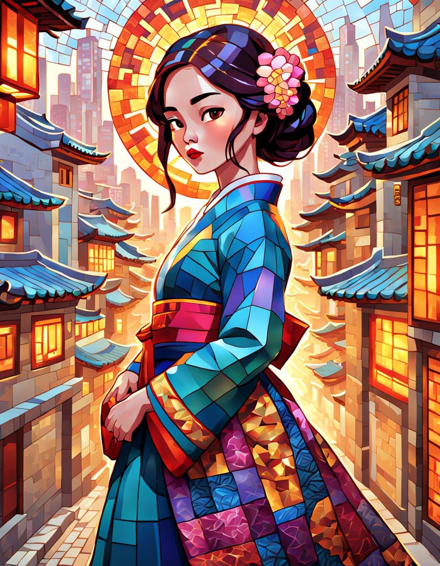 Woman in Hanbok: Socialist Realism Mosaic Art