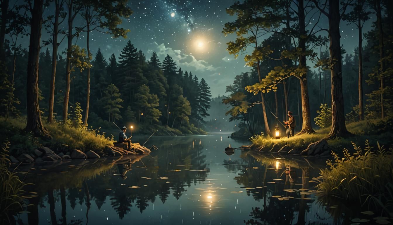 Surreal Nocturnal Landscape with Ethereal Lighting and Soft...