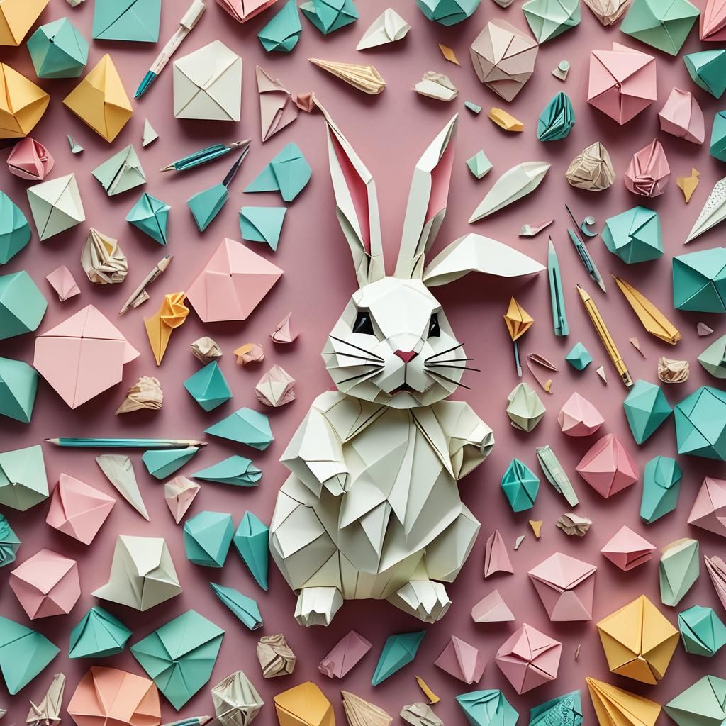 Delicate Origami Rabbit in Warm Pastel Hues