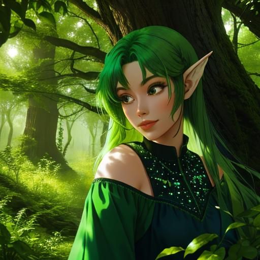 Enchanting Green Fairy in Mystical Forest