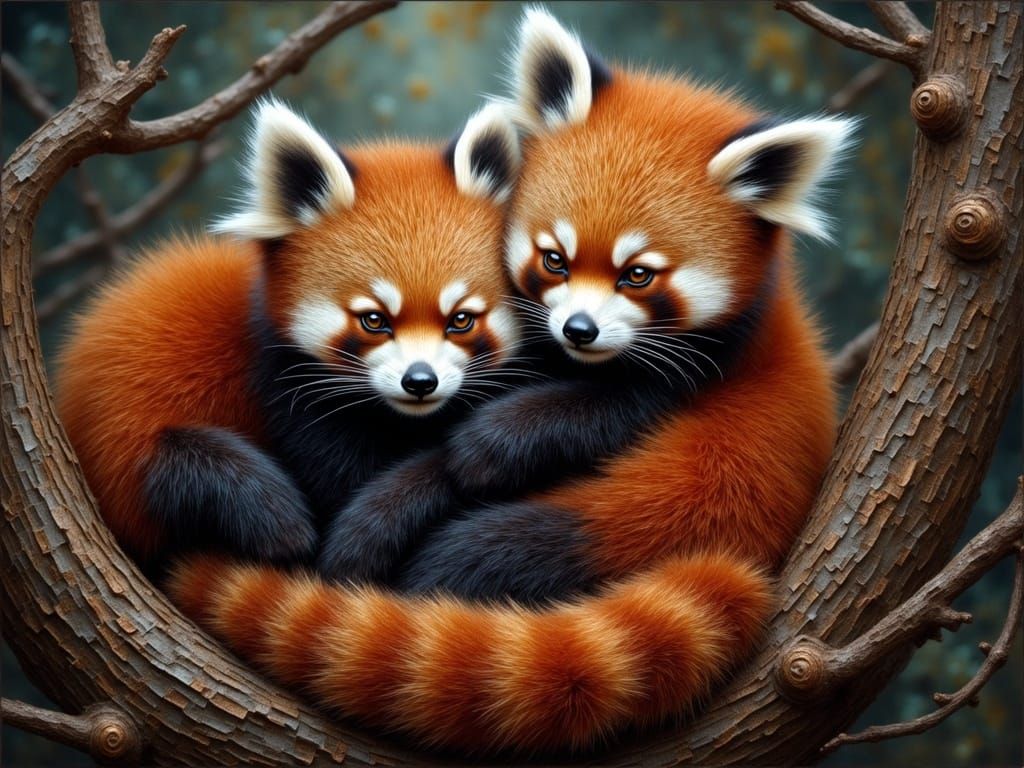 Cute Red Pandas in a Tree