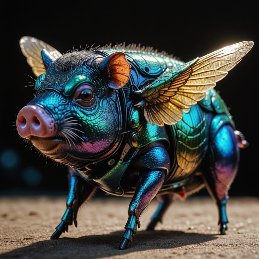 Hyperrealistic Blowfly-Pig Hybrid in Vivid Colors