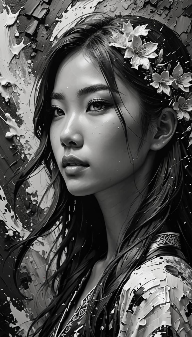 Ethereal Asian Beauty in Impasto Style