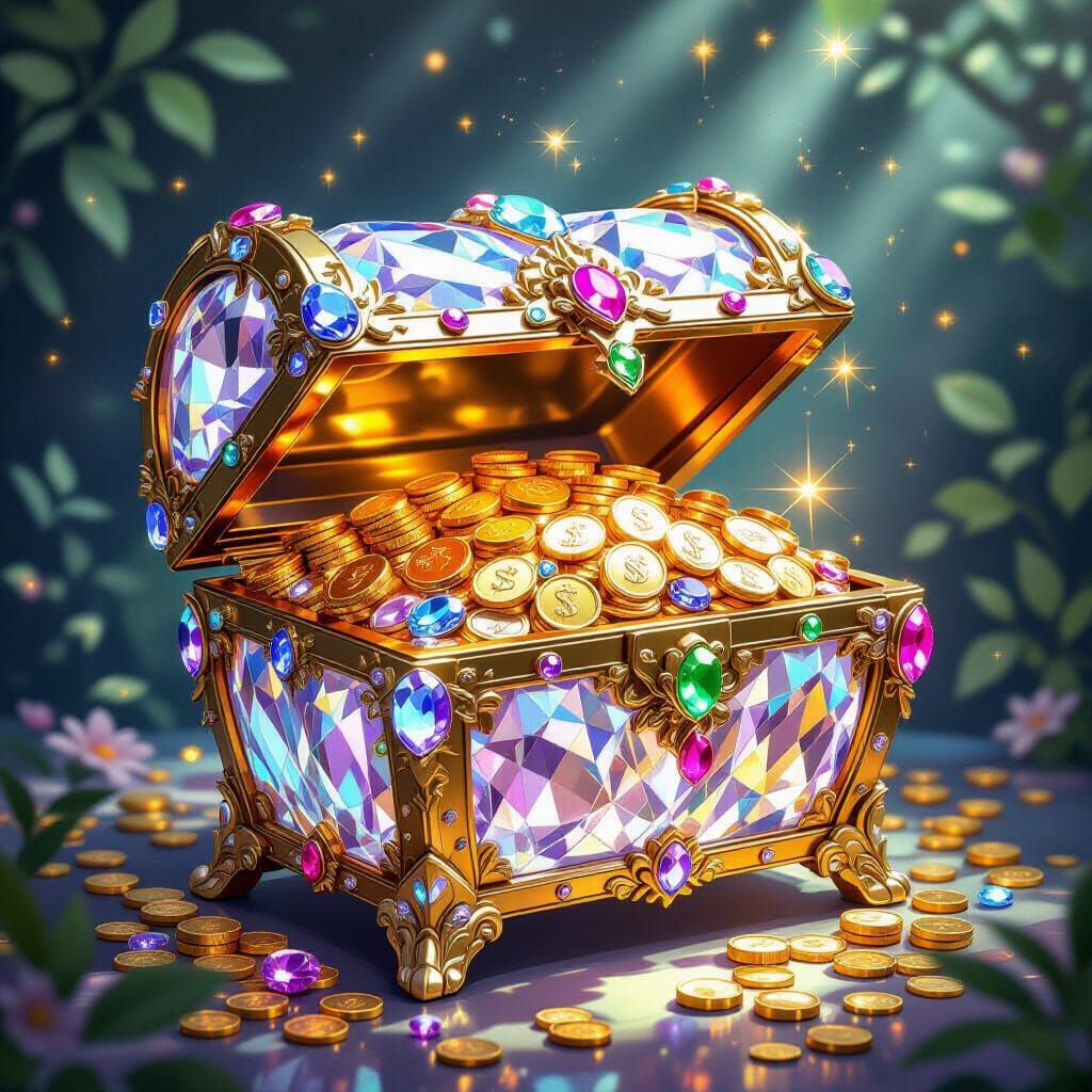 Crystal Treasure Chest Overflowing with Jewels