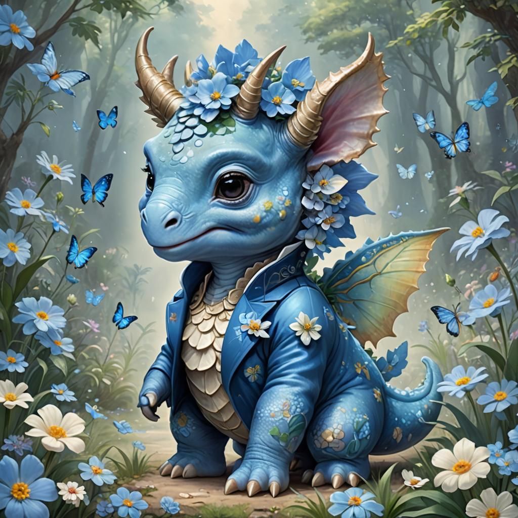 Chibi Triceratops in Enchanted Garden