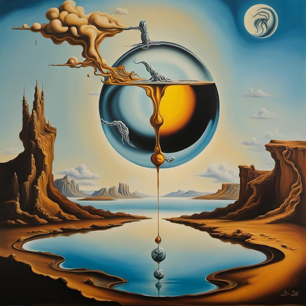 Surrealistic Scene with Melting Letters in a Dali-Style Oil...