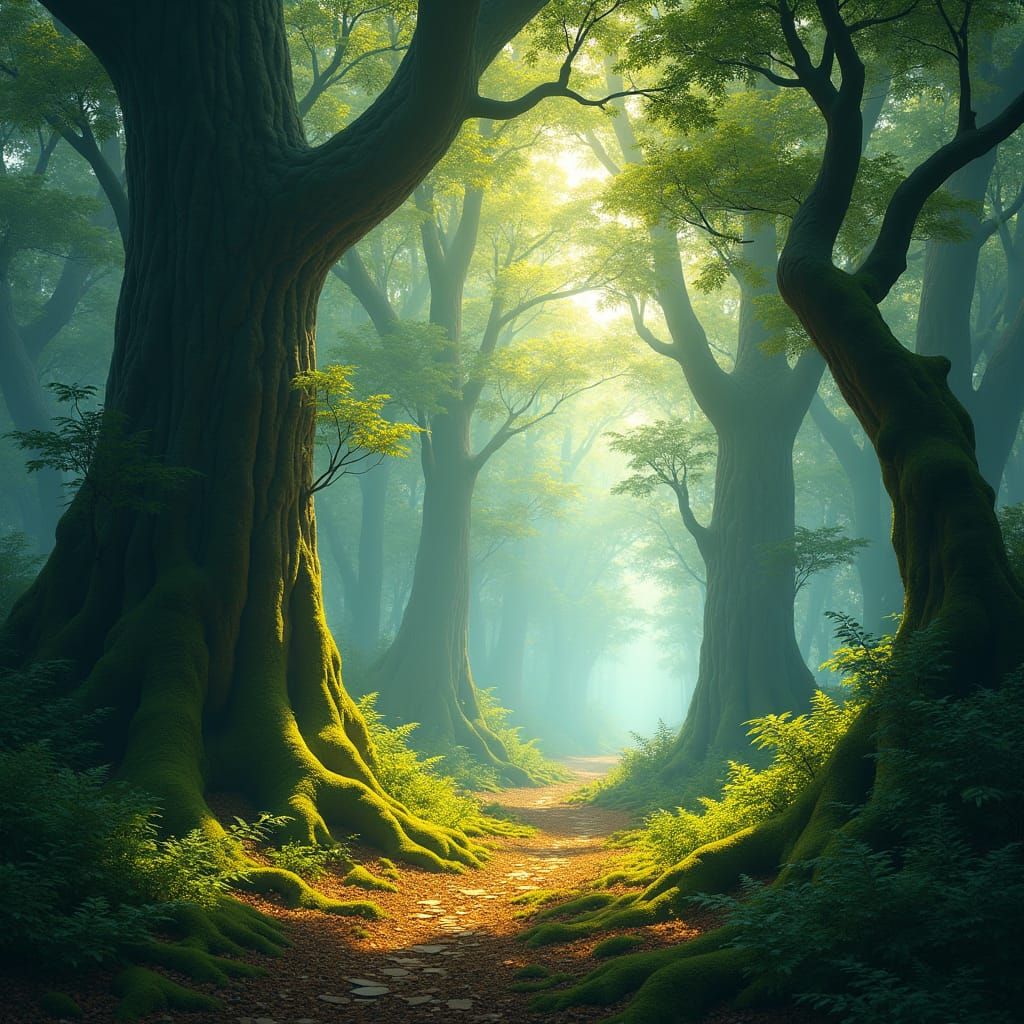Serene Forest Landscape in Fantastical Style