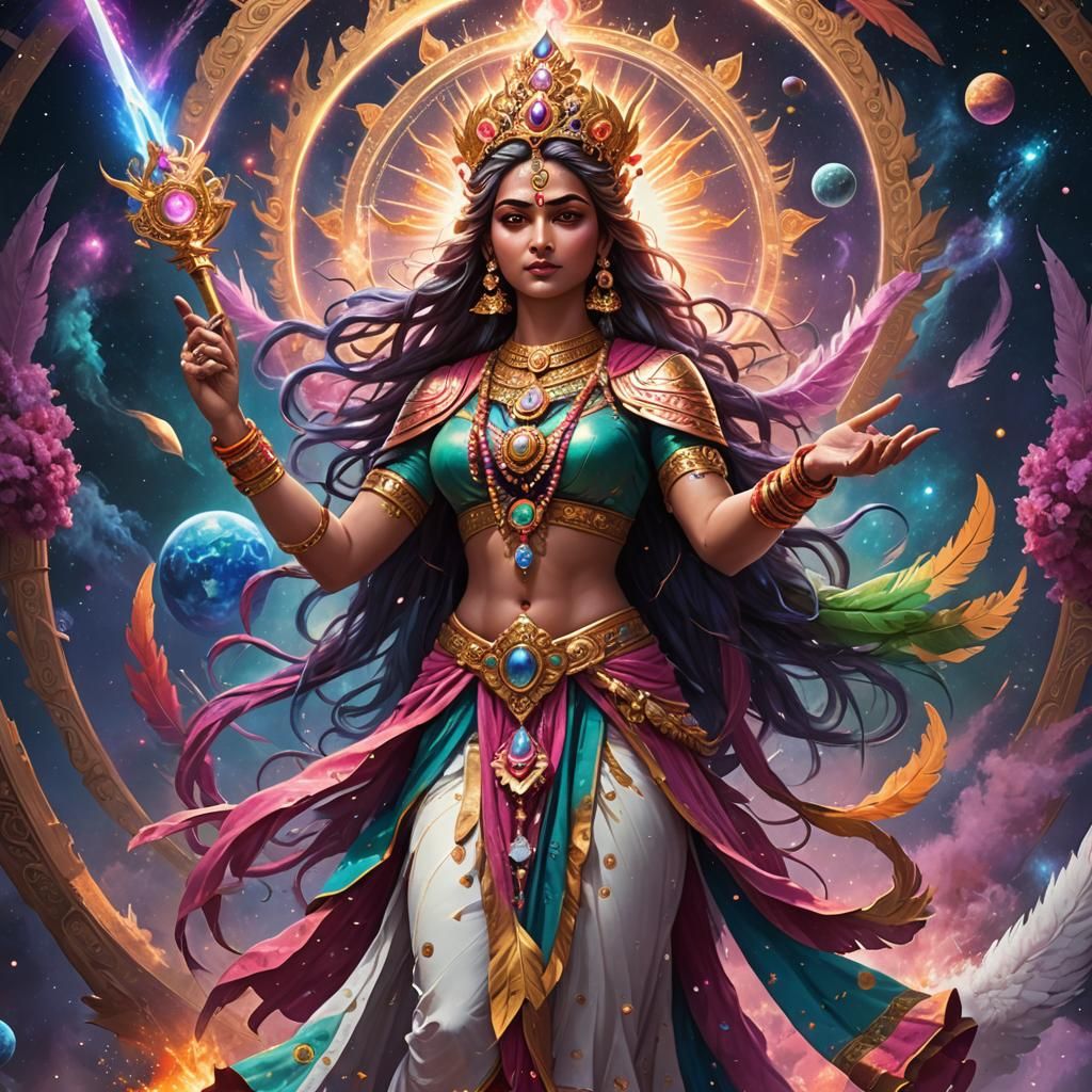 Divine Maha Devi Goddess Radiates Cosmic Energy in Vibrant C...