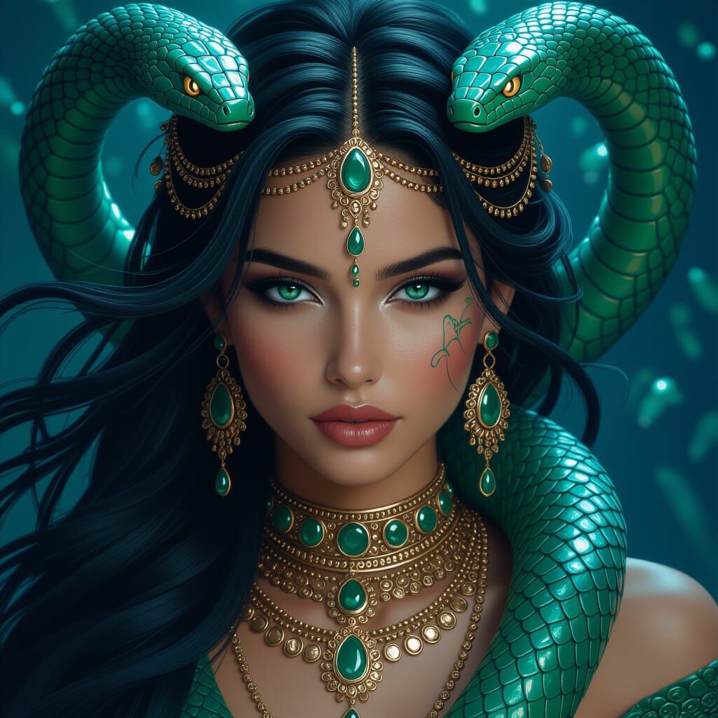 Mystical Naga with Flowing Locks, Artstation Style