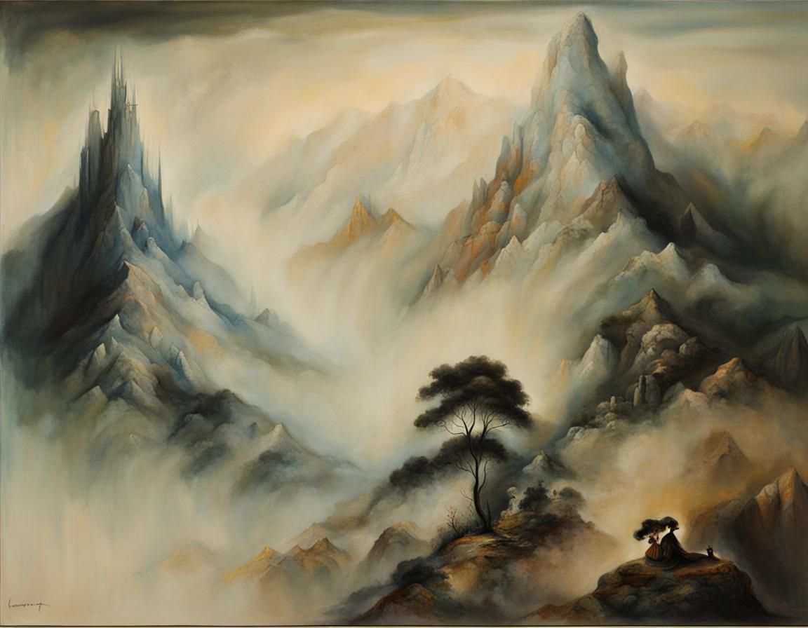 Surreal Mountain Landscape in Muted Pastels
