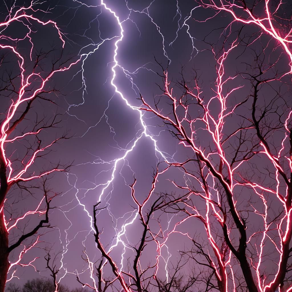 Lightning strikes neon trees