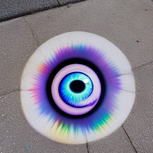 Surreal 3D Sidewalk Mural of a Popping Holographic Eyeball