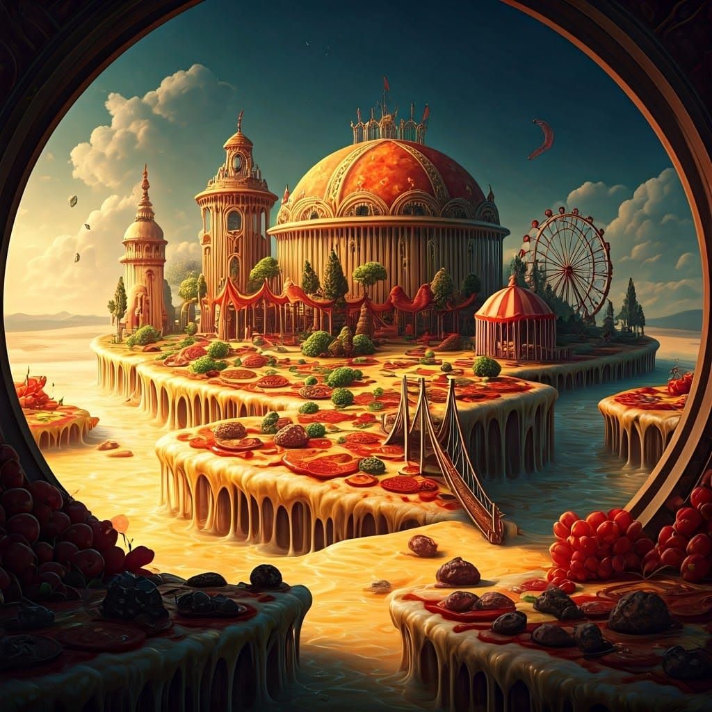 Surreal Food Carnival: A Pizza Landscape